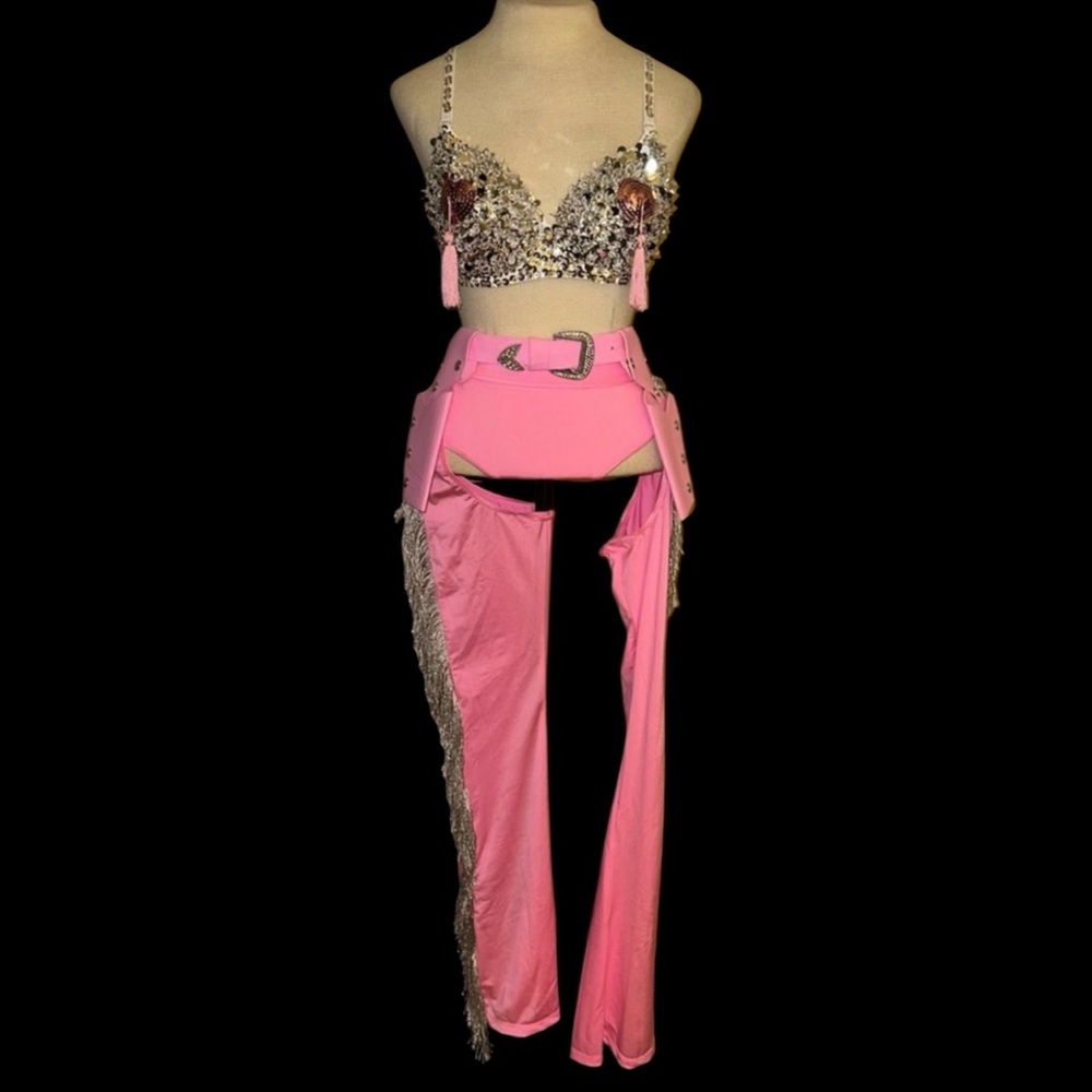 Dolls Kill Rhinestone Giddy Up Cowgirl Costume Chaps Bra Holster Tassle Bra NWT